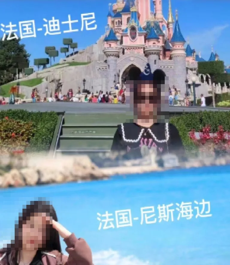 学员在法国迪士尼与尼斯海边的留影
